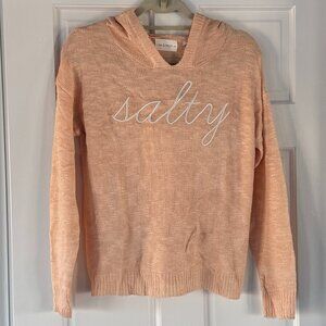 Mia & Tess “Salty” Hoodie Sweater Size S Peach Knit Lightweight Beachy Pullover